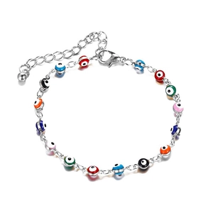 Minimalistisches Evil Eye Fußkettchen mit bunten Perlen und Silberkette für Damen Mode