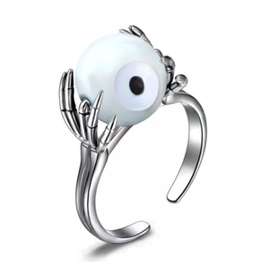 Gothic Totenkopf-Handring mit blauem Dämonenauge, drehbarer Anti-Stress-Ring in Silber