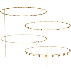 Set of four minimalist gold-tone body chains with heart and sequin charms for women