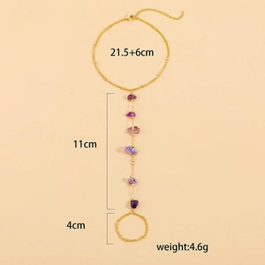 Bracelet de cheville doré rétro avec pierres violettes et bague d'orteil avec tailles