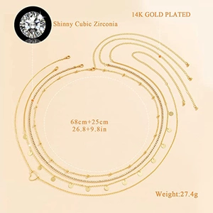 Detail of 14K gold plated layered waist chain set with cubic zirconia heart charms