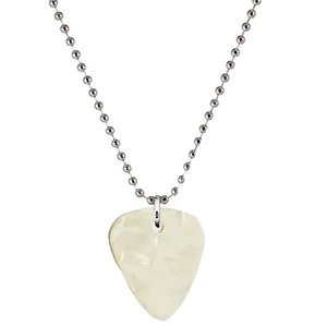 Hellfire guitar pick pendant necklace with red marble pattern and stainless steel bead chain