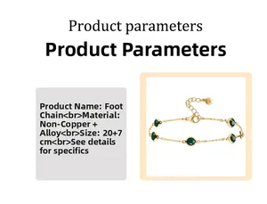Detail view of 18K gold plated anklet with green stones and adjustable chain size 20+7cm