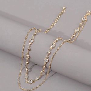 Elegant Layered Stainless Steel Zirconia Necklace For Women Gold Plated Multi Chain Choker Necklace Adjustable Jewelry Gift