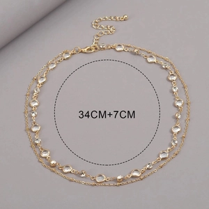 Double layered gold zircon necklace with 34cm plus 7cm adjustable extension chain