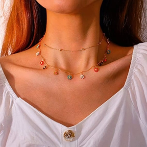 Collier Pendentif Marguerite Colorée Bohème Pour Femmes Ras Du Cou En Acier Inoxydable Plaqué Or Bijoux Floraux Frais Cadeau