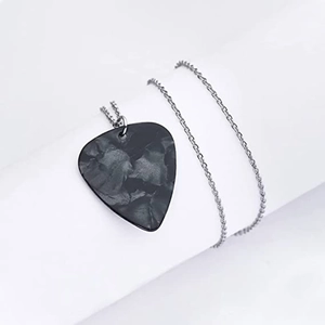 Black marble texture guitar pick pendant necklace on stainless steel chain jewelry