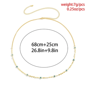 Goldene Bauchkette mit blauen Evil Eye Pailletten und verstellbarer 68+25 cm Länge