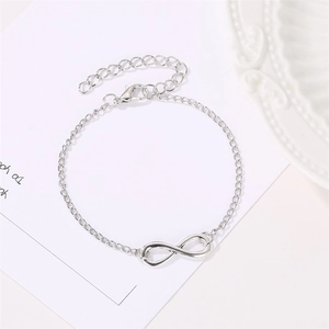 Minimalist silver infinity symbol link bracelet with adjustable lobster clasp closure