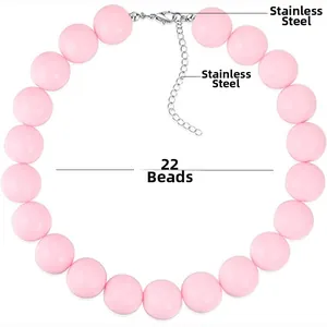 Rosa Acrylperlenkette mit 22 matten Perlen und Edelstahl-Karabinerverschluss