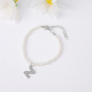 Elegant pearl bracelet with sparkling zircon letter N pendant and adjustable silver chain