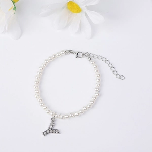 Elegant pearl bracelet with a shimmering zircon letter Y pendant and silver lobster clasp