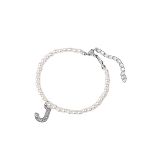 Elegant pearl bracelet featuring a sparkling zircon J letter charm and adjustable chain