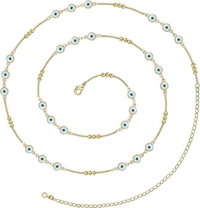 Détail de chaîne de taille 14K or avec perles mauvais œil et fermoir réglable