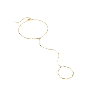 Pulsera de anillo minimalista dorada con mariposa y cadena fina con perlas