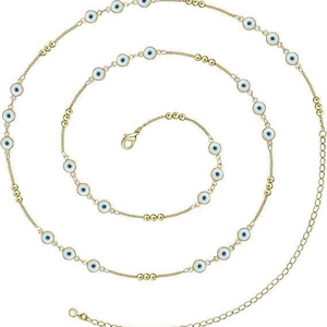 Chaîne de taille ajustable en or 14K avec breloques œil et maillons cubains colorés