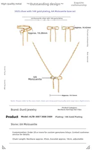 Detail van S925 zilveren strik sieradenset met moissaniet, afmetingen ketting en oorbellen