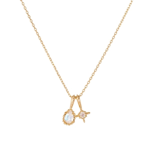 Gold moonstone and star necklace set with teardrop pendant on a clean white background