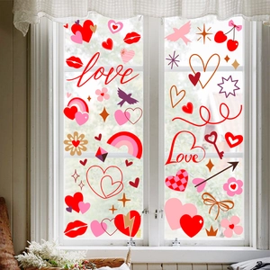 Valentijnsdag raamstickers met harten en bloemen voor decoratieve glazen huisdecoratie