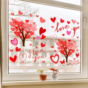 Statische raamstickers met hartjesboom en vlinders voor decoratieve Valentijnsdag-sfeer