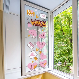 Details van roze hart raamstickers met Love en Cute Heart cartoon patronen voor ramen
