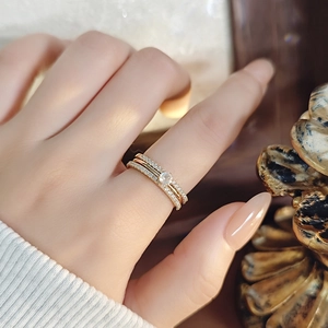 Three-in-one rose gold plated stacking rings set with sparkling round zircon accents