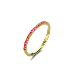 Elegantly slim S925 silver eternity ring featuring pink corundum gems in a golden band
