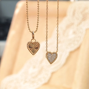 Ensemble de colliers cœur en argent S925 avec texture soleil et pierres pavées