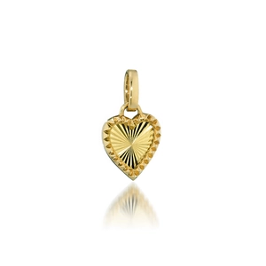 Pendentif cœur en argent S925 doré avec gravure solaire et bordures facettées