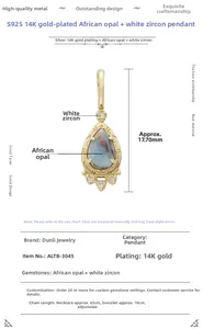 Makro-Detail von S925 Silber 14K vergoldeter Tropfen-Opal Anhänger mit weißen Zirkonia Akzenten