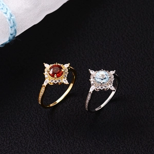 925 silver vintage rings with radiant pomegranate red and sky blue zircon stones