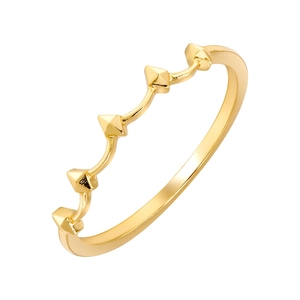 Vintage-Ring aus 925 Silber mit Perlenkrone, Wellenband und goldenen Pyramidennieten