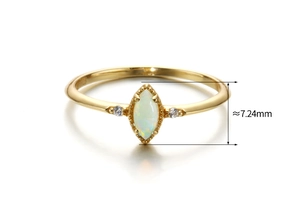 Macro detail of S925 gold plated opal ring showing the 7.24mm marquise cut gemstone