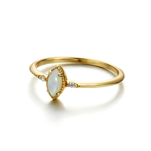 Elegant gold plated s925 silver ring with marquise opal and milgrain detailing