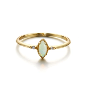 S925 sterling silver gold plated ring with marquise opal and side diamonds on white back
