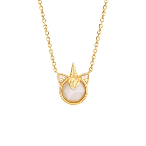 Elegante collana unicorno in argento 925 con pietra sfaccettata e finitura dorata