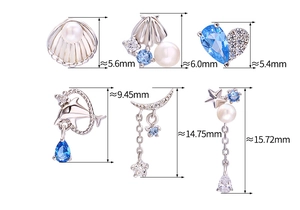Detailansicht von Sterlingsilber-Ohrringen mit Perlen und blauen Zirkonia im Meeresdesign