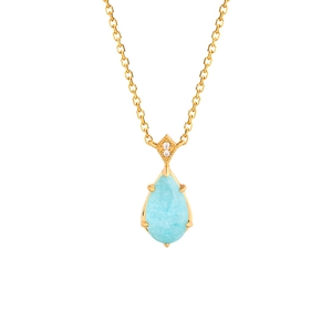 Collana in argento 925 placcato oro con ciondolo in pietra di amazzonite a goccia