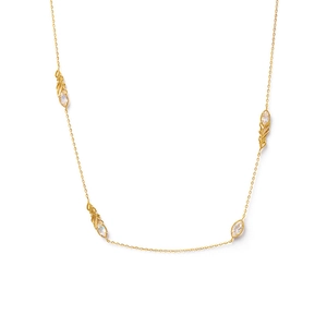 Collana piuma dorata con ciondolo topazio marquise e catena a croce sottile per donna