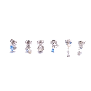 S925 Silber Meeres-Ohrring-Set mit Saphirherzen, Muscheln und Seestern-Details