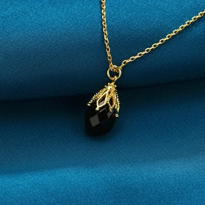Vintage 925 Sterling Zilver Waterdruppel Hanger Voor Vrouwen Met Zwarte Onyx Wit Kristal Opengewerkte Paleisstijl Sieraden Zonder Ketting