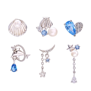 S925 Sterling Silber Ohrringe Set mit blauem Zirkon, Muschel und Naturperlen