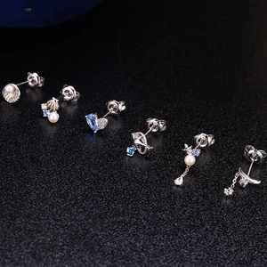 925 Sterlingsilber Ohrstecker-Stift Muschel Seestern Künstliche Perlen Ohrringe Marine Kollektion Blau Zirkonia Delfin Mond Quaste Schmuck