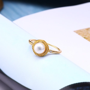Japanischer Stil 925 Sterlingsilber 14K Vergoldet Natürliche Süßwasserperle Ring Mit Zirkonia Milgrain Schmuck Für Damen