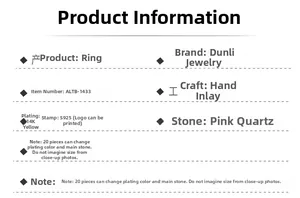 Specifications of S925 silver pink crystal shield ring with 14K gold plating and hand-set stone