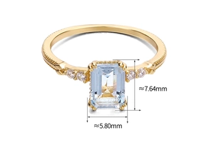 Detail eines Ringes mit himmelblauem Topas im Smaragdschliff und Perlenrand-Verzierung