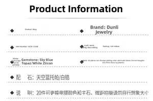 Specifications table for S925 silver four-leaf clover ring with blue topaz and 14K gold plating