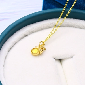 925 Sterling Silver Bee Amber Pendant Necklace Gold Plated Little Bee Insect Clavicle Chain Jewelry For Women Girls Gift