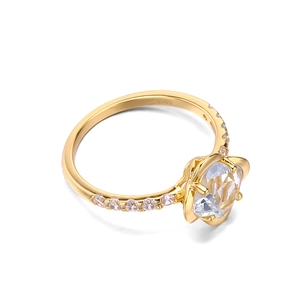 Detailed close-up of S925 hallmark on a gold-plated silver ring with blue topaz