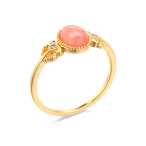 Elegante anello in argento 925 con pietra rodocrosite ovale e accenti di zircone laterale